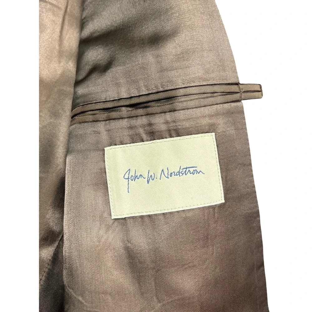 John W Nordstrom 46L 40x32 Brown Stripe Pant Suit Flannel Wool Italian Fabric